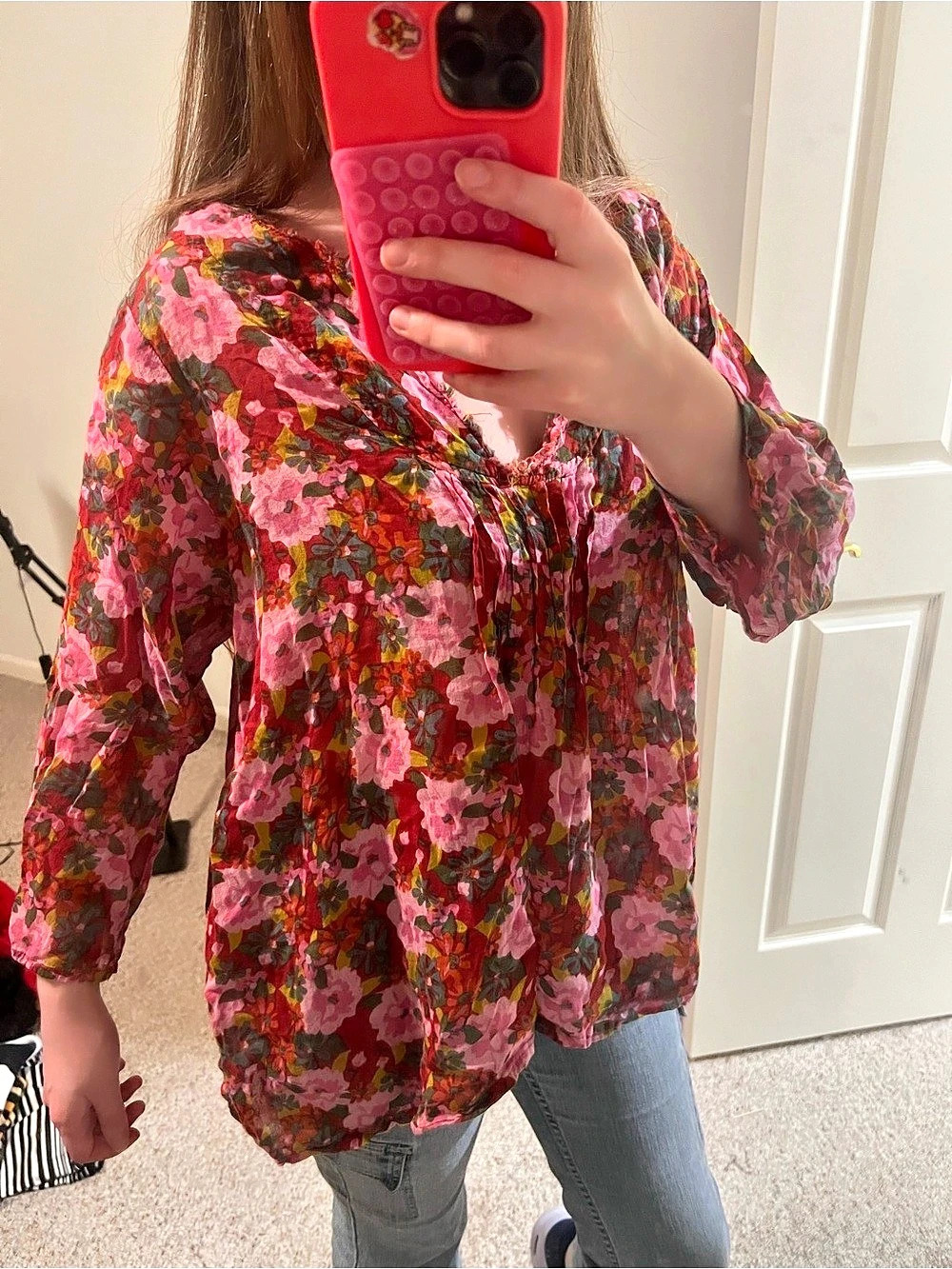 Natural Life Floral Blouse in Pink & Red